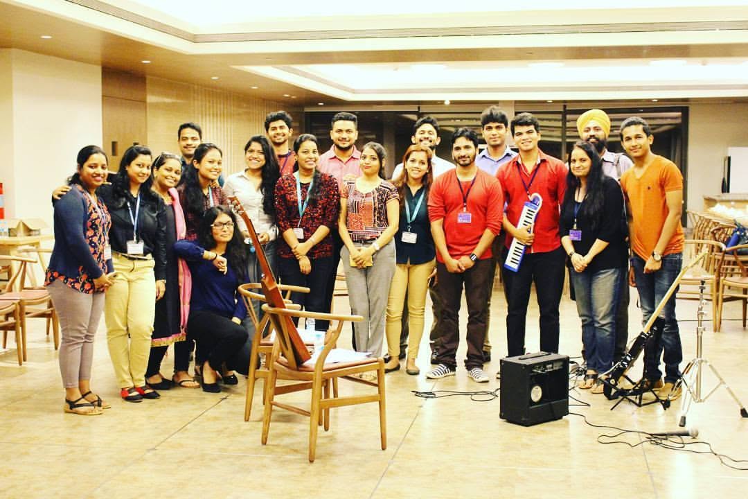 Music Jammin members with instruments after a hotel jam session
